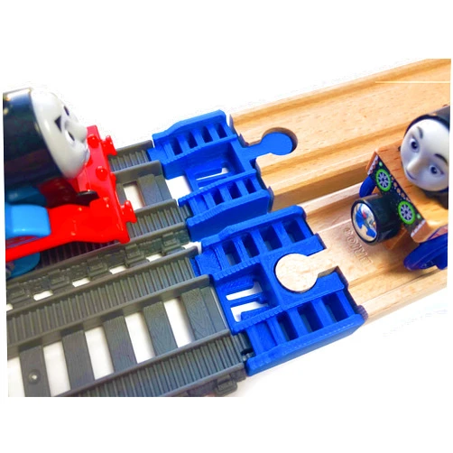 TrainLab.com Adapters, Compatible with Thomas & Friends TrackMaster Gray 2014 and Wooden Railway Tracks, Essential TrackMaster and Wooden Track Accessories 2pc Blue