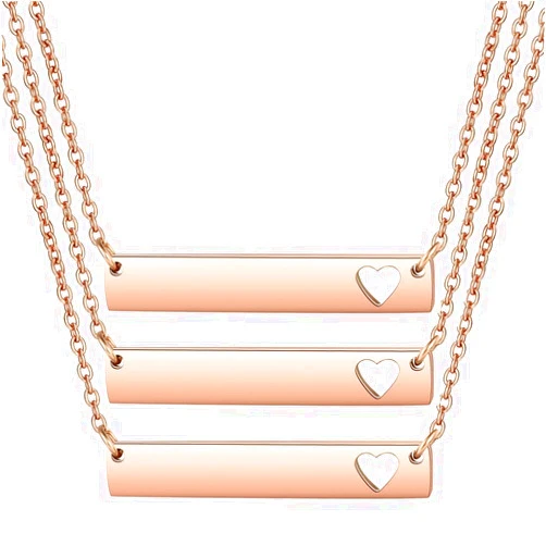 NationInFashion 3 Pack x Stainless Cut Heart Necklace Blank | Stainless Laser Engravable Blank | Necklace Stainless Steel | Stainless Laser Engraving Blanks (3 Pack Rose Gold)