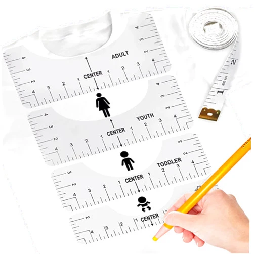 M MACIBOI 6 Pcs Tshirt Ruler Guide for Vinyl Alignment - T Shirt Rulers to Center Designs | HTV Guide Tool for Applying and Sublimation Heat Press Guide Clothing Design (4 Rulers+1 Tape Measure+1 Fabric Pen)