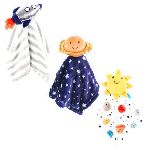 Hudson Baby Unisex Baby Animal Face Security Blanket, Happy Planets 3-Pack, One Size