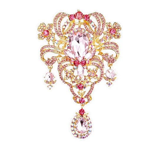 EVER FAITH Austrian Crystal Flower Bouquet Tear Drop Pendant Brooch