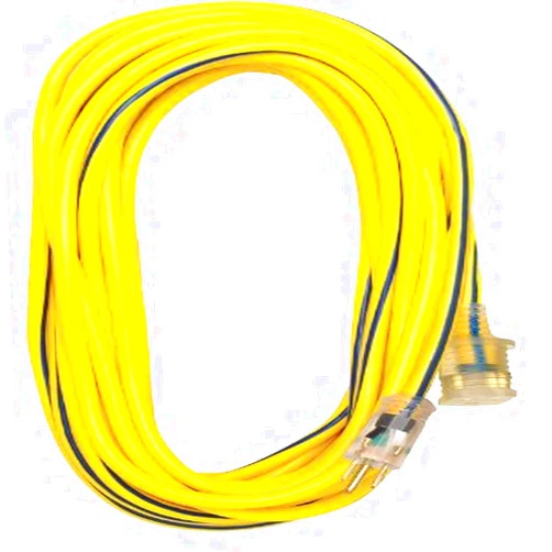 Voltec 05-00364 12/3 SJTW Outdoor Extension Cord with Lighted End, 25-Foot, Yellow with Blue Stripe