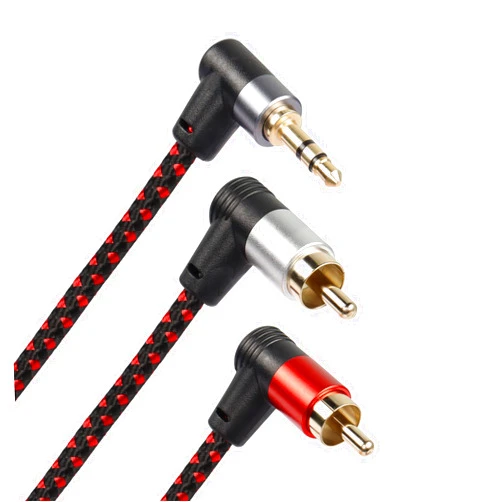 RIIEYOCA 90 Degree Right Angle 3.5mm to 2 RCA Cable 6FT,2RCA Male to 3.5mm TRS Male Stereo Y Splitter Adapter for Smartphone, Speaker, MP3, Tablet & More
