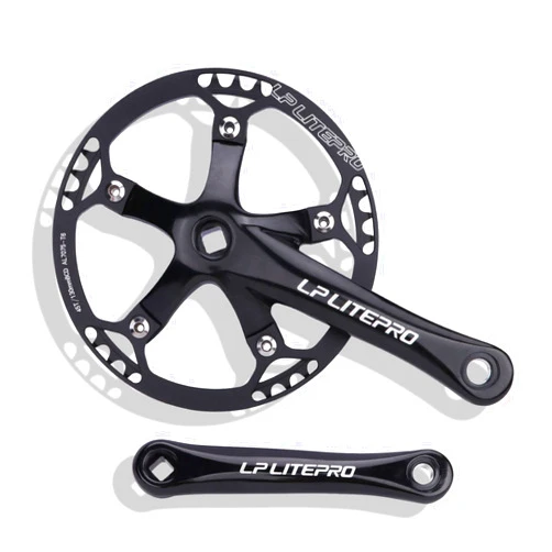 DFNBVDRR Folding Bicycles Crank Set 170mm 130 BCD Bikes Square Taper Crankset 45/47/53/56/58T Single Speed Chainring Road Bicycles Crank Arm Set for 6/7/8/9/10 Speed(Black,53T)