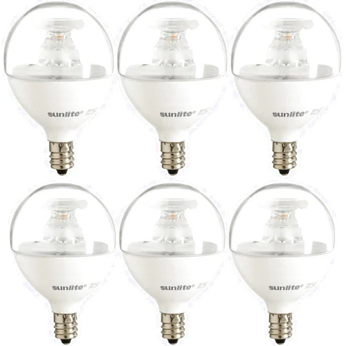 Sunlite G16.5 Light Bulb LED, 5 Watts (40W Equiv.), 350 Lumens, Dimmable, Type G Globe Shape E12 Candelabra Base, Short Bulbs, Vanity Mirror Bulbs, Energy Star Listed, 2700K Soft White, Clear, 6 Count