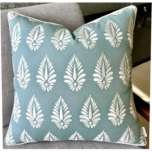 YugTex Booti Embroiderd Decorative Square Accent Throw Pillow Cover - Sofa, Chair, Couch, Bedroom, Living Room, Farmhouse Home Decor - 18x18 Inches-Light Teal