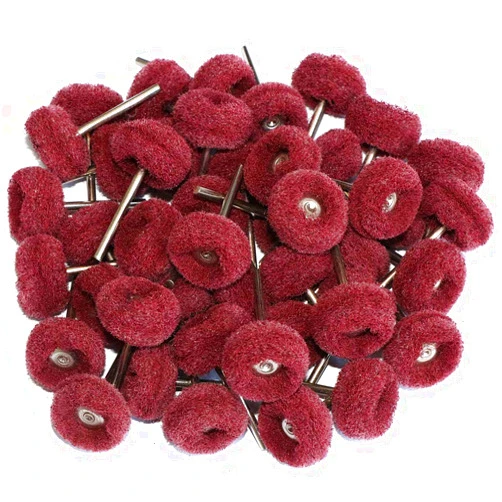 FPPO 50PCS Abrasive Buffing Polishing Wheel Set for Rotary Tools,Removal of Rust Deburring on Metal Surface with 3mm Shank,Mini scouring pad Brush Polishing kit(grit 320 red 50pcs)