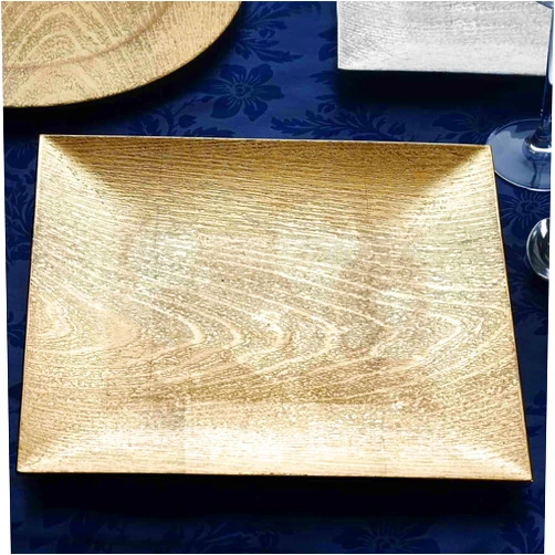 BalsaCircle 6 pcs 12-Inch Gold Wooden Textured Square Charger Plates - Dinner Wedding Supplies for all Holidays Decorations