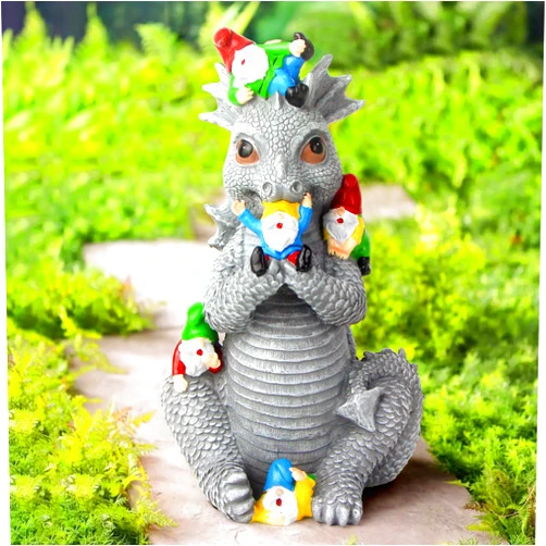 Sinhra Dragon Gnomes Statues Outdoor Decor, 12” Dinosaur Gnomes Garden Statues,Lawn Decor Outdoor Statue for Patio,Balcony,Yard Ornament,Unique Gifts for Mom Grandma