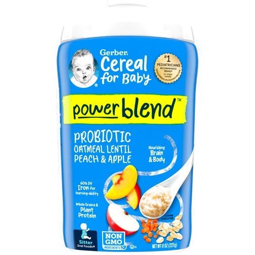 Gerber Baby Cereal 2nd Foods Probiotic, Powerblend, Oatmeal Lentil Peach Apple, 8 Ounce (Pack of 6)