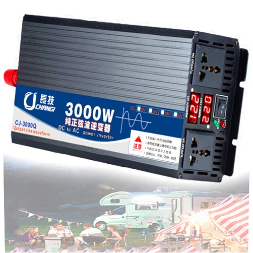 BEESOM Power Inverter 12V/24V/48V/60V/72V DC to 110V/220V AC Converter, Pure Sine Wave Inverter with 2 AC Outlets and Dual Digital LCD Display for Home, RV, Solar System Car,3000W-48Vto110V