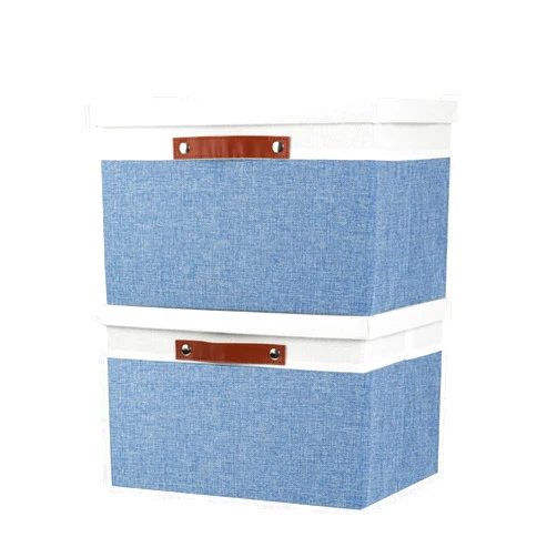 Temary Cube Storage Bins with Lids for Organizing Clothes, [2-Pack] Foldable Storage Boxes with Handles, Closet Storage Organizers Baskets (White&Blue, 15x11x9.5inch)