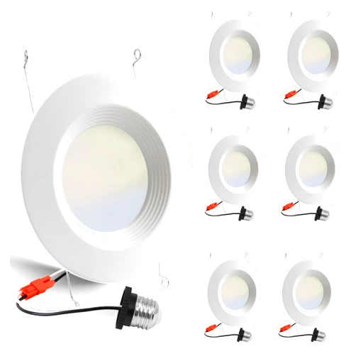 E ENERGETIC LIGHTING 6 Pack 5/6 Inch 5CCT LED Recessed Lighting Retrofit, 2700K/3000K/4000K/5000K/6500K Selectable, Dimmable Can Lights with Baffle Trim, 12W=150W, High Brightness 1000LM, IC& Wet Rated, ETL&FCC Certified
