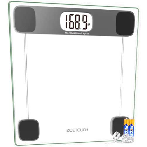ZOETOUCH Digital Scale for Body Weight, ZOETOUCH Bathroom Scale Accurate Weighing Machine for People, High Precision Bath Scale, Step On, Tempered Glass LCD Display Batteries and Tape Measure Included, 400lbs