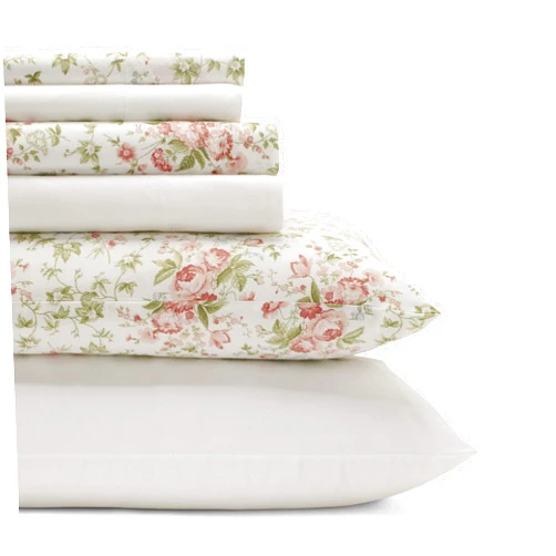 Laura Ashley - Queen Sheets, Cotton Percale 6-Piece Bedding Set, Crisp & Cool Home Decor (Marissa Coral, Queen)