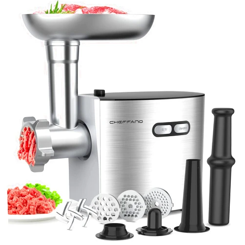 CHEFFANO Meat Grinder, 2600W Max Stainless Steel Meat Grinder Electric, ETL Approved Heavy Duty Meat Mincer Machine with 2 Blades, 3 Plates, Sausage Stuffer Tube & Kubbe Kit for Home Kitchen Use