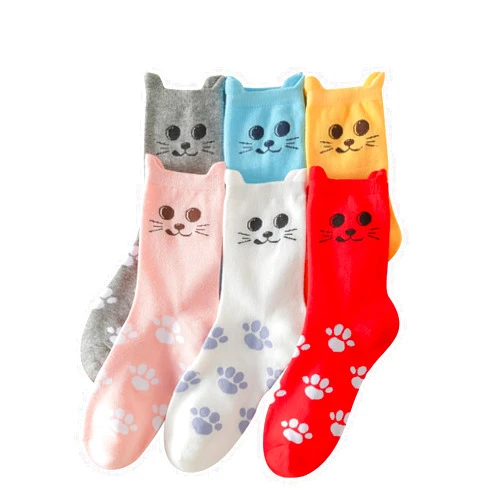 Flydo 6 Pack Women's Cat Socks Cute Cat Paw Gifts for Women Fun Animals Socks Funny Cotton