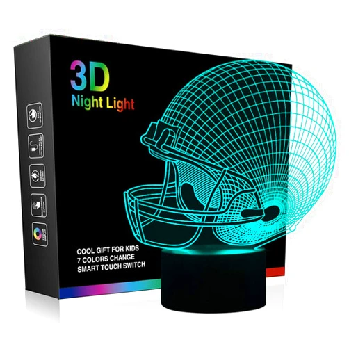 Tiscen 3D Illusion Night Light, LED Table Desk Lamps, Football Helmet Nightlights, 7 Colors USB Charge Lighting Bedroom Home Decoration for Kids Bedroom