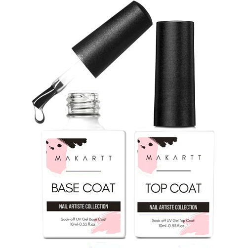 Makartt Gel Top Coat and Base Coat Set - No Wipe Shine Finish Soak Off Gel Base Top Coat Long Lasting LED Nail Lamp Gel for Gel Nail Polish Salon Quality Nail Manicure Gifts, 2pcs 10ML
