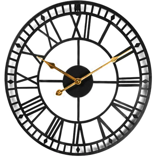 Evursua 24 Inch Large Metal Wall Clock Industrial Wall Art Decor Clocks,Silent Battery Operated,Solid Iron Skeleton,Big Roman Numerals,Antique Style