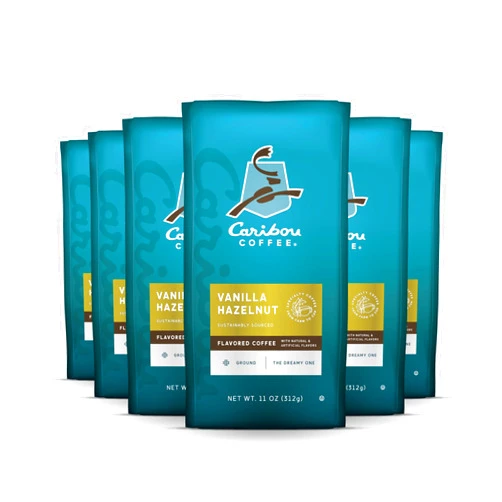 Caribou Coffee, Flavored Ground Coffee - Vanilla Hazelnut Dreamstate 66 Ounces (6 Bags of 11 Ounces)