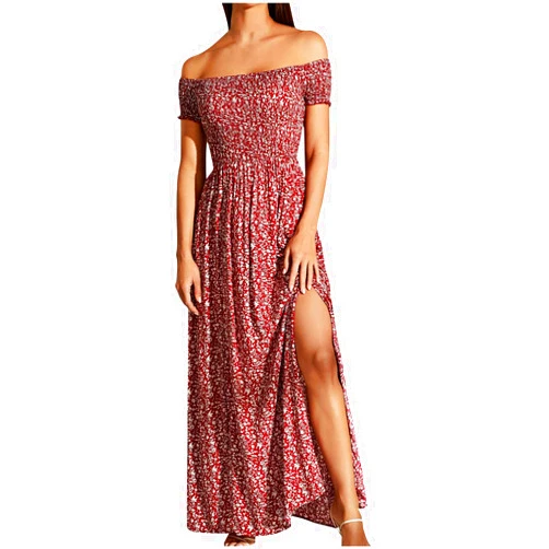 Generic for Women Short Sleeve Cold Shoulder Floral Maxi Long Formal Boho Pleated Slit Dresses Homecoming Dresses Women