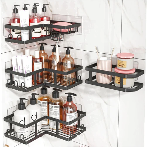 Youvip Shower Caddy Corner with Soap Holder, No Drilling Shower Shelves-Rustproof, Adhesive Shower Organizer Corner for Dorm. Black, 4-Pack