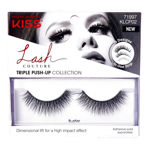 KISS Lash Couture Triple Push Up Collection, 3D Volume False Eyelashes with Triple Design Technology, Multi-Angles & Lengths, Cruelty-Free, Contact Lens Friendly, and Reusable, Style Bustier, 1 Pair
