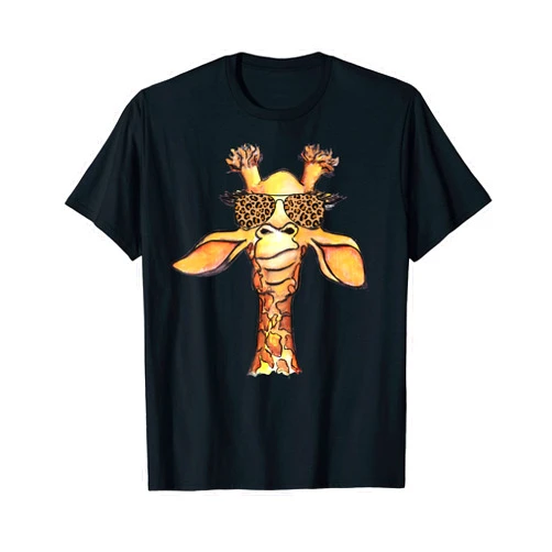 Giraffe Animal Lover With Leopard Glasses Designs Giraffe Face Wearing Glasses Leopard Aviator Sunglasses T-Shirt