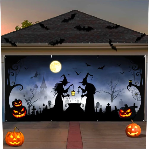 Gonqtoz Halloween Garage Door Decorations - Candy Cane & Gingerbread Man, Hanging Banner, Cauldron Backdrop Mural for Home Indoor & Outdoor, Ideal for Party, Wall, Window, Yard