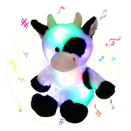 Glow Guards 15'' Light up Music Cow Stuffed Animals Glowing Singing Soft Plush Toy with Lullaby Songs LED Night Lights for Birthday Gifts Toddler Kids Nap Time Pal