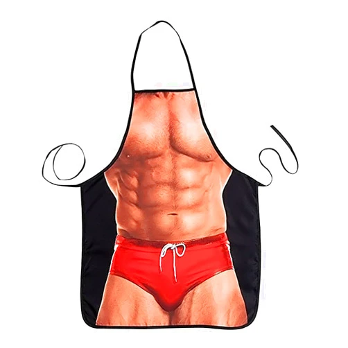 HAKSEN Cooking Kitchen Aprons for Women Men Chef, Funny Apron, Red Swim Trunks Man