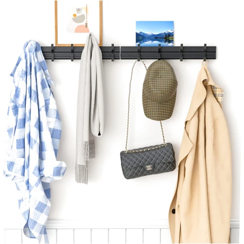CLESOO Coat and Hat Hook Wall Mounted - Rail Coat Rack with 9 Double Hooks-Adjustable Sturdy Metal Coat Hook - Rustproof Large Capacity Coat and Hat Rack for Coat, Hat, Scarf, Bag, Towel, Key