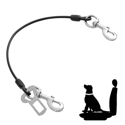 Mi Metty Dog Seat Belt Harness for Car,Dog Seatbelt of Coated Wire Leash Safety Restraint, No Chew Tether Cable Vehicle Dog Accessories, Double Clips & Latch Attachment (Black, 16 Inch/40 Cm)