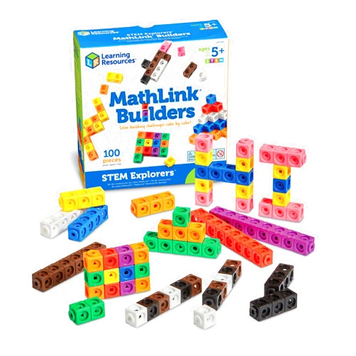 Learning Resources STEM Explorers MathLink Builders - 100 Pieces, Ages 5+, Kindergarten STEM Activities, Math Activity Set and Games for Kids, Linking Cubes, Connecting Cubes