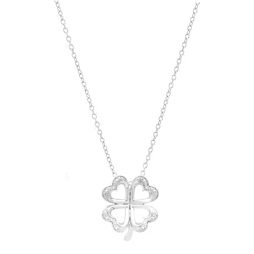 Dazzlingrock Collection 0.0tw Round White Diamond Womens Heart Shape Leaf Clover Pendant, Available in 10K/14K/18K Solid Gold & 925 Sterling Silver