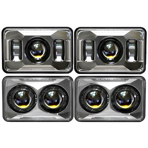 AUDEXEN 4x6 Inch LED Headlights 60W [DOT Approved] Compatible with Kenworth T800 T600 Peterbilt 379 Feightliner H4656 H4666 H6545 H4651 H4652, 4PCS, Chrome