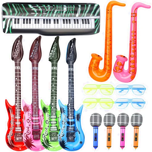 LNCOJOLM 15 PCS Inflatable Guitar Musical Instrument Balloons 70s 80s 90s Party Decoration Photo Props, Waterproof Pool Float Toy for Kids Adults, Carnival Birthday Summer Party Supplies Favors