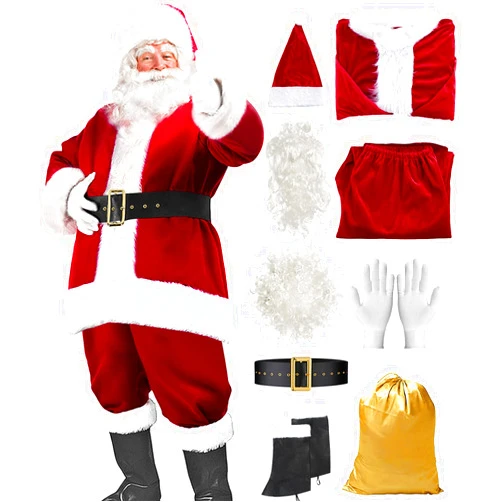 Dgdgbaby Santa Suit Christmas Santa Claus Costume for Men Women Adult Costume Santa 10pc. Outfit