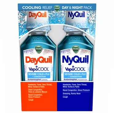 Vicks DayQuil and NyQuil SEVERE Liquid with Vicks VapoCOOL, Cough, Cold and Flu Relief, Sore Throat, Fever, and Congestion Relief, Day and Night Relief, 12 FL OZ Day and Night Pack