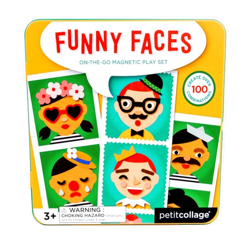 Petit Collage Funny Face Magnetic Travel Play Set – Fun Game for Families, Ideal for 2-4 Players, Ages 4+ – Travel Game for Kids with Handy Portable Tin – Make a Great Gift Idea