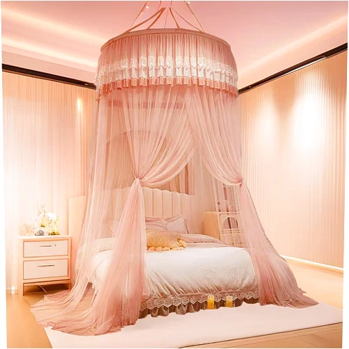 ＳＥＡＦＩＯＺ Bed Canopies & Drapes, Bed Canopy Lace Mosquito Net for Girls Beds, Princess Play Tent Mesh Canopies Large Dome Curtain Drapes Home & Travel Beige