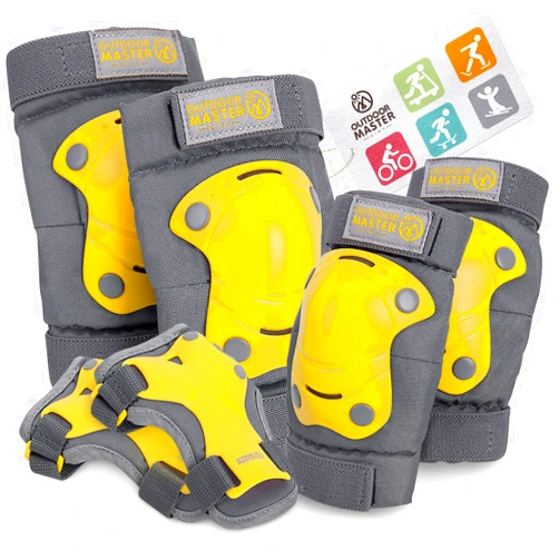OutdoorMaster Teenagers/kids Elbow Pads and Knee Pads for Kids - 6-In-1 Set for Protective Gear Sets with Youth Shin Guards and Wrist Straps for Kids Bike and Kids Skateboard etc