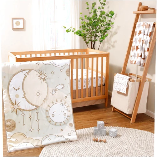 The Peanutshell 5 Piece Baby Crib Bedding Set for Boys & Girls - Newborn, Infant & Toddler Nursery Bed Set Decor with Fitted Crib Sheets, Blanket, Dust Ruffle, Crib Comforter - Starry Skies