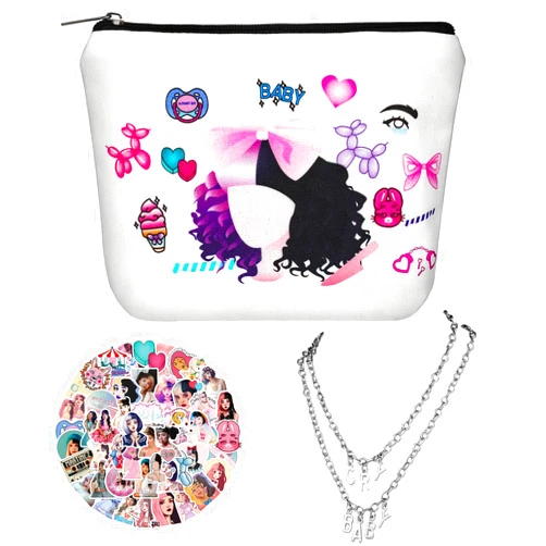 Paliboiu Melanie Cosmetic Bag Martinez Set Including 1pcs Inspired Makeup Bag 50pcs Stickers and 1pcs Necklace Gifts merch for Women Girl Fans Friends