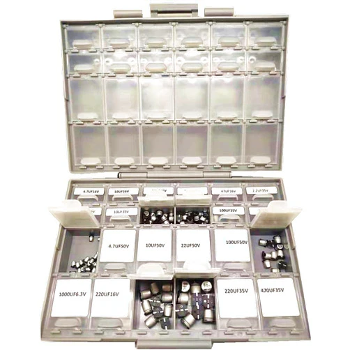 AideTek 24 Values 410pcs SMD Aluminum Electrolytic Capacitor Assortment Kit with BOXALL-48 Storage Box Range 4.7uF－1000uF 16V-50V
