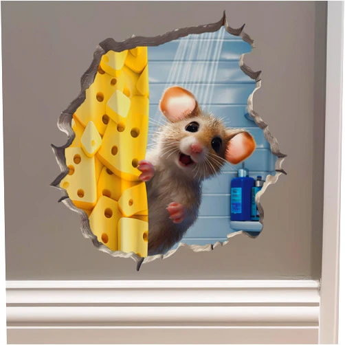 My Wonderful Walls Shower Mouse Wall Hole Decal - Bathroom Mouse Wall Sticker with 3D Effect