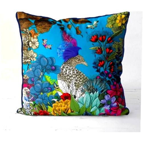 Metr Kelly Stevens-McLaughlan, Glorious Plumes Bird & Floral #8, Blue Turquoise, Pillow/Cushion Cover, 18