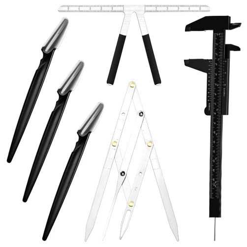 Weewooday 6 Pieces Tattoo Eyebrow Ruler 3 Point Positioning Ruler Mini Caliper Double Scale Vernier Caliper Eyebrow Golden Ratio Caliper Microblading Ruler Gauge Ruler Measuring Tool with Eyebrow Shaver