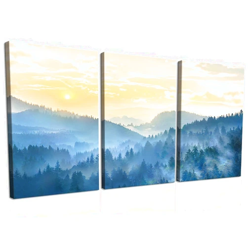 CANVASZON Canvas Wall Art for Living Room Bedroom Office Farmhouse Wall Decor Foggy Forest Mountain Misty Landscape Painting Modern Nature Canvas Artwork Stretched and Framed Ready to Hang Home Decor 12